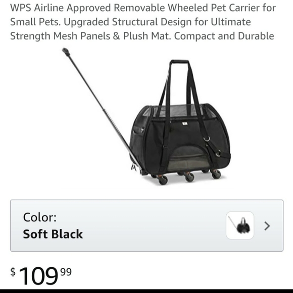 NWT - Small Animal Pet Carrier Black Wheels Roll